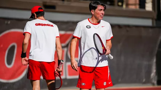 Ryan Colby and Thomas Paulsell during the team's match against Texas A&M in the ITA Kickoff Weekend final.