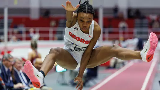 Photography of the Georgia Bulldogs at the 20203 SEC Indoor Championships in Fayetteville, Arkansas.