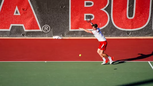 Georgia tennis player Ryan Colby during Georgia’s match against Texas A&M at Henry Feild Stadium at the Dan Magill Tennis Complex in Athens, Ga., on Monday, Jan. 29, 2024. (Tony Walsh/UGAAA)