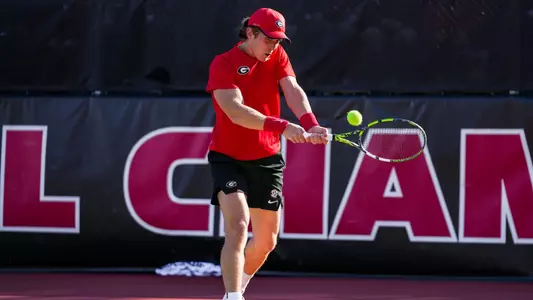 Georgia tennis player Miguel Perez Peña during Georgia’s match against Georgia Tech at Henry Feild Stadium at the Dan Magill Tennis Complex in Athens, Ga., on Tuesday, Feb. 6, 2024. (Tony Walsh/UGAAA)