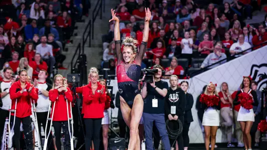 Georgia gymnast Lily Smith during Georgia’s meet against LSU at Stegeman Coliseum in Athens, Ga., on Friday, Feb. 9, 2024. (Cassie Baker/UGAAA)