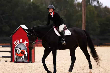 Georgia rider Tessa Brown during Georgia’s meet against the University of South Carolina at the UGA Equestrian Complex in Bishop, Ga., on Friday, Oct. 13, 2023. (Cassie Baker/UGAAA)