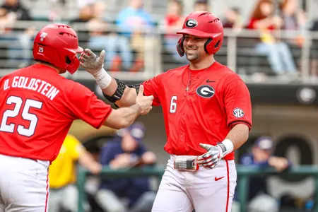 Georgia catcher and outfielder Corey Collins (6) during Georgia’s game against Northern Colorado at Foley Field in Athens, Ga., on Saturday, Mar. 9, 2024. (Kari Hodges/UGAAA)