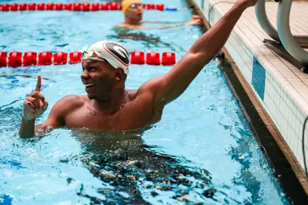 Georgia swimmer Miles Simon during Georgia’s senior day meet against Emory in Bauerle Pool at Gabrielsen Natatorium inside Ramsey Student Center in Athens, Ga., on Saturday, Feb. 3, 2024. (Tony Walsh/UGAAA)