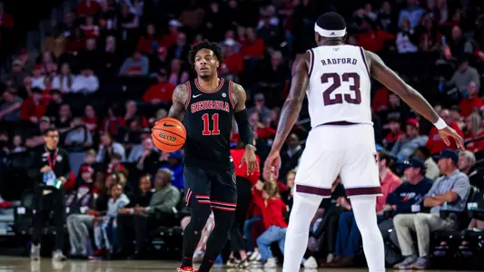 Georgia guard Justin Hill (11) during Georgia’s game against Texas A&M at Stegeman Coliseum in Athens, Ga., on Saturday, Mar. 02, 2024. (Cassie Baker/UGAAA)
