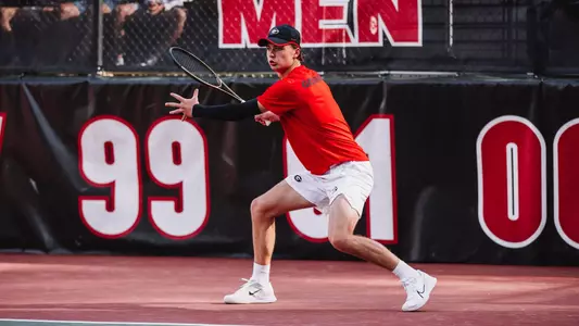 Georgia tennis Freddy Blaydes player during Georgia’s match against The Citadel at Henry Feild Stadium inside the Dan Magill Tennis Complex in Athens, Ga., on Sunday, March 24, 2024. (Conor Dillon/UGAAA)