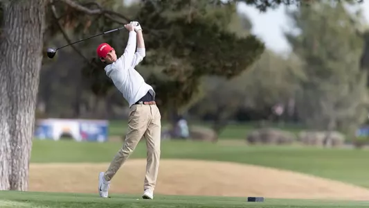George Langham hitting from the fairway during the Patriot All-American in Dec. 2023.
