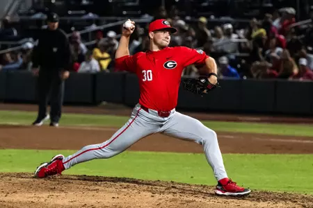 Georgia pitcher Brandt Pancer (30) during a game against Georgia Southern at SRP Park in North Augusta, SC, on Tuesday, Mar. 5, 2024. (photo by Rob Davis)