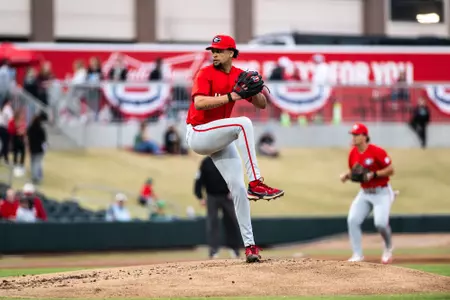 Georgia pitcher Jarvis Evans (4) during a game against Georgia Southern at SRP Park in North Augusta, SC, on Tuesday, Mar. 5, 2024. (photo by Rob Davis)