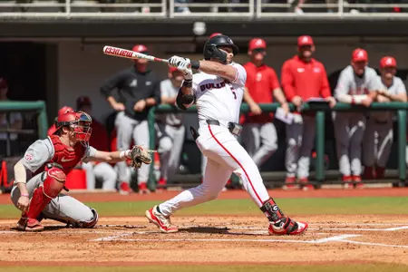 Georgia catcher and outfielder Corey Collins (6) during Georgia’s game against Alabama at Foley Field in Athens, Ga., on Sunday, Mar. 24, 2024. (Kari Hodges/UGAAA)
