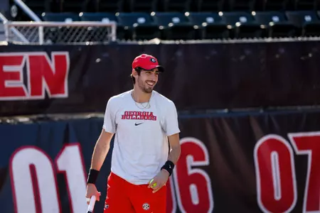 Thomas Paulsell prior to the team's match against Texas A&M during the ITA Kickoff Athens Regional final on Jan. 29, 2024.