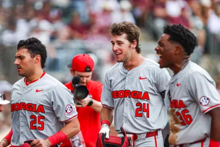 Georgia first baseman and outfielder Charlie Condon (24) during Georgia’s game against Texas A&M at Blue Bell Park in College Station, Tx., on Saturday, Apr. 27, 2024. (Kari Hodges/UGAAA)