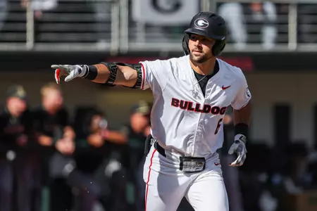 Georgia catcher and outfielder Corey Collins (6) during Georgia’s game against Wofford at Foley Field in Athens, Ga., on Tuesday, Mar. 19, 2024. (Kari Hodges/UGAAA)