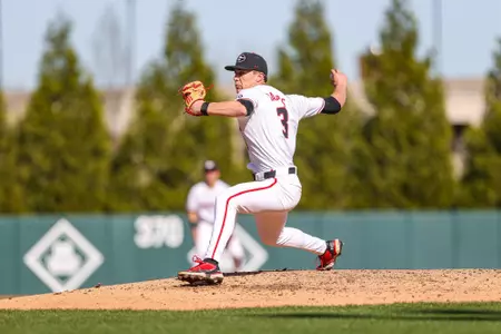 Georgia pitcher Zach Harris (3) during Georgia’s game against Wofford at Foley Field in Athens, Ga., on Tuesday, Mar. 19, 2024. (Kari Hodges/UGAAA)