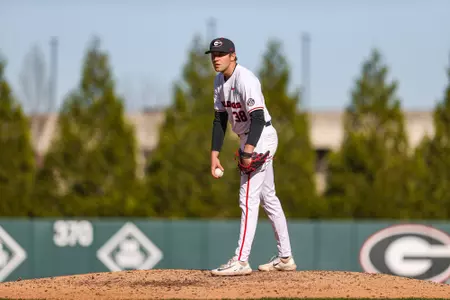 Georgia pitcher DJ Radtke (38) during Georgia’s game against Wofford at Foley Field in Athens, Ga., on Tuesday, Mar. 19, 2024. (Kari Hodges/UGAAA)