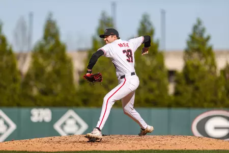 Georgia pitcher DJ Radtke (38) during Georgia’s game against Wofford at Foley Field in Athens, Ga., on Tuesday, Mar. 19, 2024. (Kari Hodges/UGAAA)