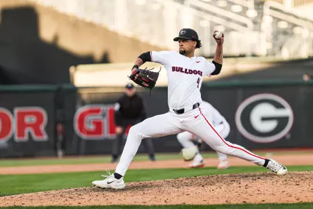 Georgia pitcher Jarvis Evans (4) during Georgia’s game against Wofford at Foley Field in Athens, Ga., on Tuesday, Mar. 19, 2024. (Kari Hodges/UGAAA)
