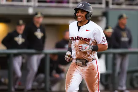 Georgia outfielder Clayton Chadwick (8) during Georgia’s game against Wofford at Foley Field in Athens, Ga., on Tuesday, Mar. 19, 2024. (Kari Hodges/UGAAA)