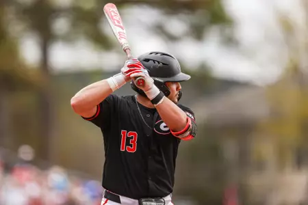 Georgia catcher Fernando Gonzalez (13) during Georgia’s game against Alabama at Foley Field in Athens, Ga., on Saturday, Mar. 23, 2024. (Kari Hodges/UGAAA)
