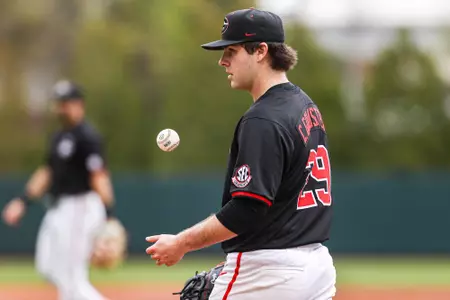 Georgia pitcher Charlie Goldstein (29) during Georgia’s game against Alabama at Foley Field in Athens, Ga., on Saturday, Mar. 23, 2024. (Kari Hodges/UGAAA)