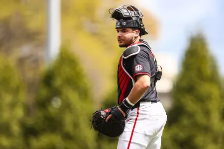 Georgia catcher Fernando Gonzalez (13) during Georgia’s game against Alabama at Foley Field in Athens, Ga., on Saturday, Mar. 23, 2024. (Kari Hodges/UGAAA)