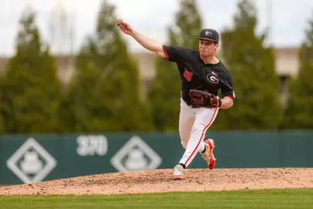 Georgia pitcher Brian Zeldin (26) during Georgia’s game against Alabama at Foley Field in Athens, Ga., on Saturday, Mar. 23, 2024. (Kari Hodges/UGAAA)