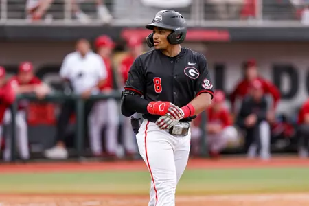 Georgia outfielder Clayton Chadwick (8) during Georgia’s game against Alabama at Foley Field in Athens, Ga., on Saturday, Mar. 23, 2024. (Kari Hodges/UGAAA)