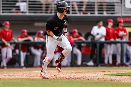 Georgia infielder Kolby Branch (9) during Georgia’s game against Alabama at Foley Field in Athens, Ga., on Saturday, Mar. 23, 2024. (Kari Hodges/UGAAA)