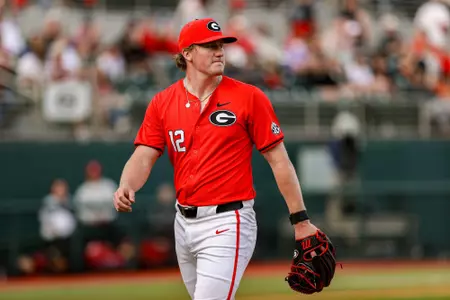 Georgia pitcher Leighton Finley (12) during Georgia’s game against Alabama at Foley Field in Athens, Ga., on Saturday, Mar. 25, 2024. (Kari Hodges/UGAAA)