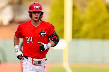 Georgia first baseman and outfielder Charlie Condon (24) during Georgia’s game against Alabama at Foley Field in Athens, Ga., on Saturday, Mar. 25, 2024. (Kari Hodges/UGAAA)