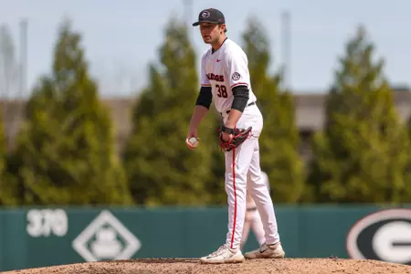 Georgia pitcher DJ Radtke (38) during Georgia’s game against Alabama at Foley Field in Athens, Ga., on Sunday, Mar. 24, 2024. (Kari Hodges/UGAAA)