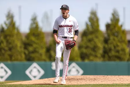 Georgia pitcher DJ Radtke (38) during Georgia’s game against Alabama at Foley Field in Athens, Ga., on Sunday, Mar. 24, 2024. (Kari Hodges/UGAAA)