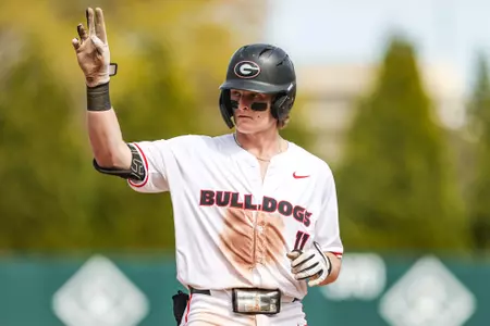 Georgia catcher Henry Hunter (11) during Georgia’s game against Alabama at Foley Field in Athens, Ga., on Sunday, Mar. 24, 2024. (Kari Hodges/UGAAA)