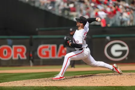 Georgia pitcher Daniel Padysak (42) during Georgia’s game against Alabama at Foley Field in Athens, Ga., on Sunday, Mar. 24, 2024. (Kari Hodges/UGAAA)