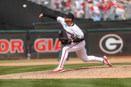 Georgia pitcher Daniel Padysak (42) during Georgia’s game against Alabama at Foley Field in Athens, Ga., on Sunday, Mar. 24, 2024. (Kari Hodges/UGAAA)