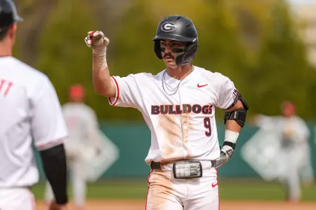 Georgia infielder Kolby Branch (9) during Georgia’s game against Alabama at Foley Field in Athens, Ga., on Sunday, Mar. 24, 2024. (Kari Hodges/UGAAA)