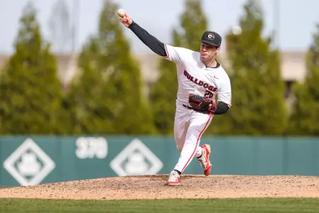 Georgia pitcher Brian Zeldin (26) during Georgia’s game against Alabama at Foley Field in Athens, Ga., on Sunday, Mar. 24, 2024. (Kari Hodges/UGAAA)