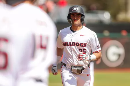 Georgia outfielder Dylan Goldstein (25) during Georgia’s game against Alabama at Foley Field in Athens, Ga., on Sunday, Mar. 24, 2024. (Kari Hodges/UGAAA)