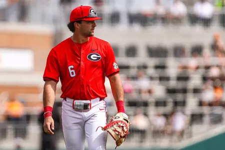 Georgia catcher and outfielder Corey Collins (6) during Georgia’s game against Tennessee at Lindsey Nelson Stadium in Knoxville, Tn., on Sunday, Mar. 31, 2024. (Kari Hodges/UGAAA)