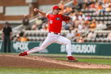 Georgia pitcher Zach DeVito (46) during Georgia’s game against Tennessee at Lindsey Nelson Stadium in Knoxville, Tn., on Sunday, Mar. 31, 2024. (Kari Hodges/UGAAA)