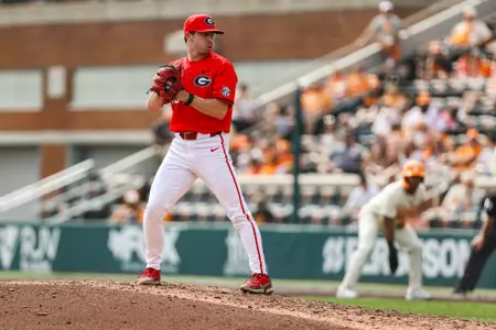 Georgia pitcher Zach DeVito (46) during Georgia’s game against Tennessee at Lindsey Nelson Stadium in Knoxville, Tn., on Sunday, Mar. 31, 2024. (Kari Hodges/UGAAA)