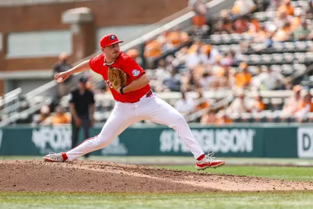 Georgia pitcher Josh Roberge (32) during Georgia’s game against Tennessee at Lindsey Nelson Stadium in Knoxville, Tn., on Sunday, Mar. 31, 2024. (Kari Hodges/UGAAA)