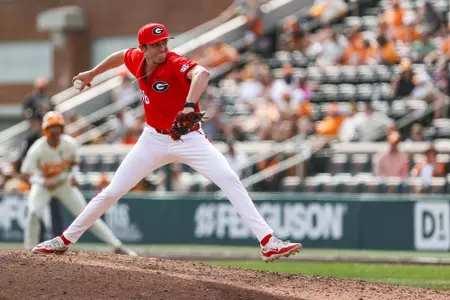Georgia pitcher DJ Radtke (38) during Georgia’s game against Tennessee at Lindsey Nelson Stadium in Knoxville, Tn., on Sunday, Mar. 31, 2024. (Kari Hodges/UGAAA)