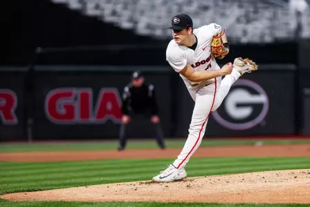Georgia pitcher Chandler Marsh (31) during Georgia’s game against Michigan State at Foley Field in Athens, Ga., on Wednesday, Feb. 28, 2024. (Kari Hodges/UGAAA)