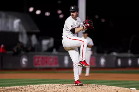 Georgia pitcher Ryan Gold (55) during Georgia’s game against Michigan State at Foley Field in Athens, Ga., on Wednesday, Feb. 28, 2024. (Kari Hodges/UGAAA)