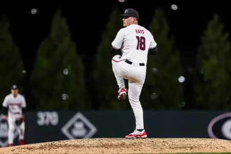 Georgia pitcher James Hays (18) during Georgia’s game against Michigan State at Foley Field in Athens, Ga., on Wednesday, Feb. 28, 2024. (Kari Hodges/UGAAA)