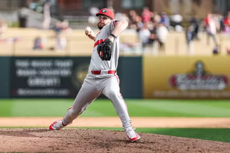 Georgia pitcher Daniel Padysak (42) during Georgia’s game against Georgia Tech at Coolray Field in Lawrenceville, Ga., on Sunday, Mar. 3, 2024. (Kari Hodges/UGAAA)