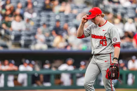 Georgia pitcher Luke Wiltrakis (43) during Georgia’s game against Georgia Tech at Coolray Field in Lawrenceville, Ga., on Sunday, Mar. 3, 2024. (Kari Hodges/UGAAA)