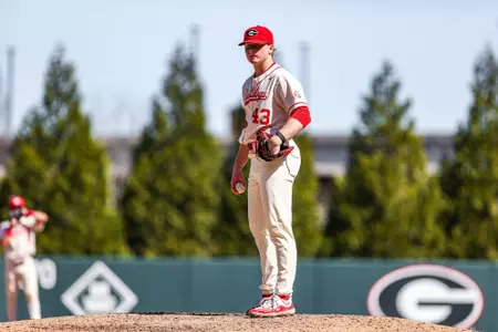Georgia pitcher Luke Wiltrakis (43) during Georgia’s game against Northern Colorado at Foley Field in Athens, Ga., on Sunday, Mar. 10, 2024. (Kari Hodges/UGAAA)