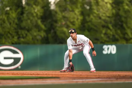 Georgia outfielder and first baseman Lukas Farris (27) during Georgia’s game against Iowa at Foley Field in Athens, Ga., on Tuesday, Mar. 12, 2024. (Kari Hodges/UGAAA)